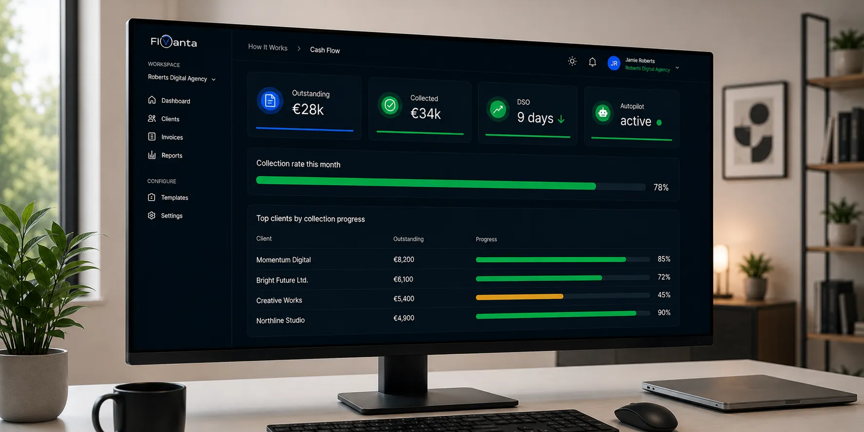Flovanta cash flow dashboard - receivables collected